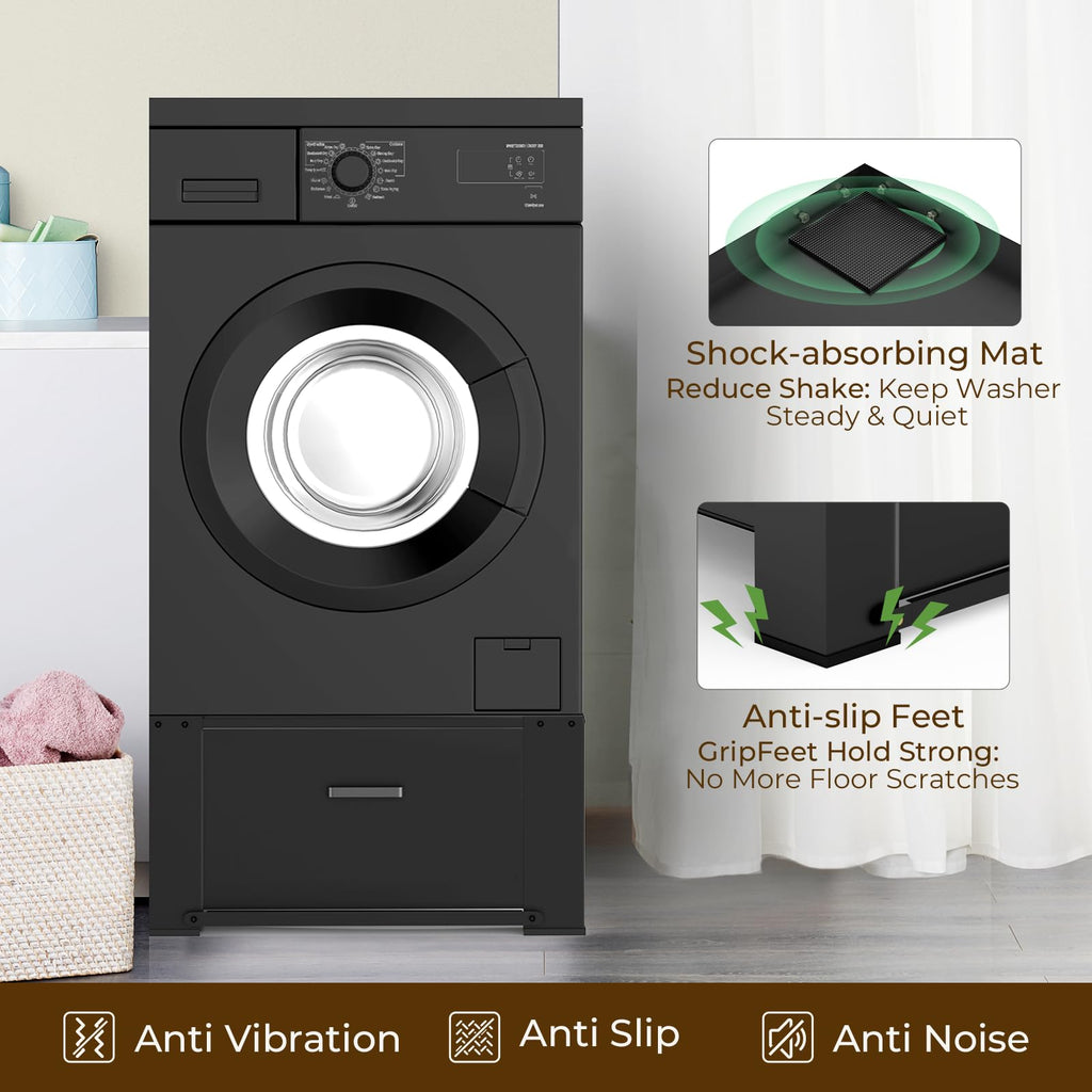 Black Washer and Dryer Pedestal with Drawer Q57568