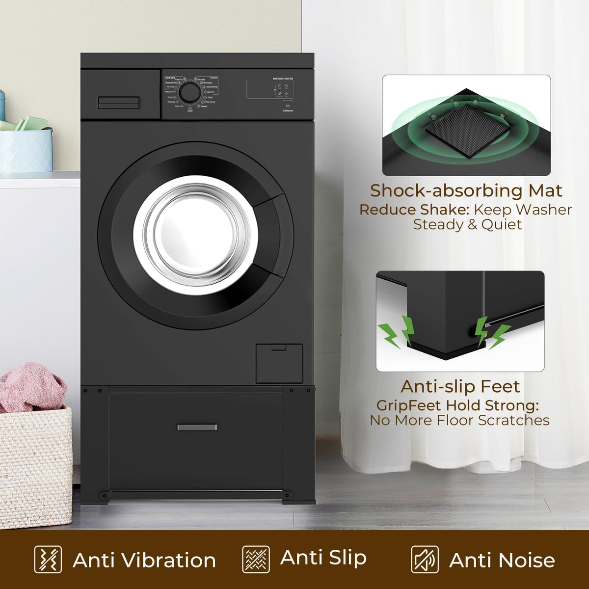 Black Washer and Dryer Pedestal with Drawer Q57568