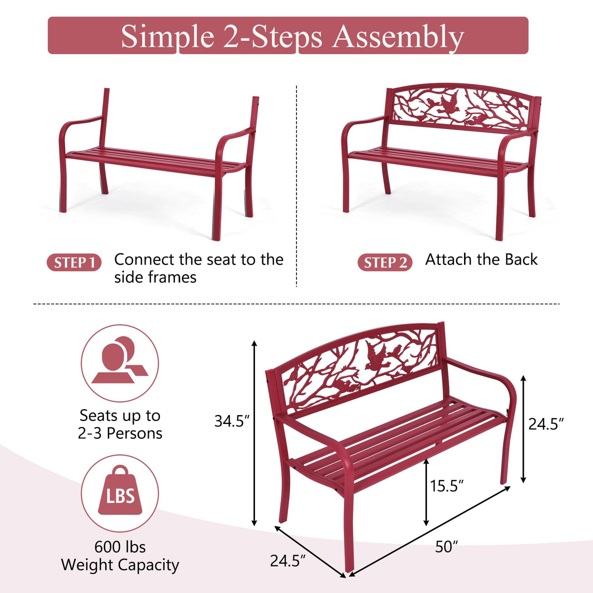 50" Outdoor Bench with Cast Iron Backrest V64969
