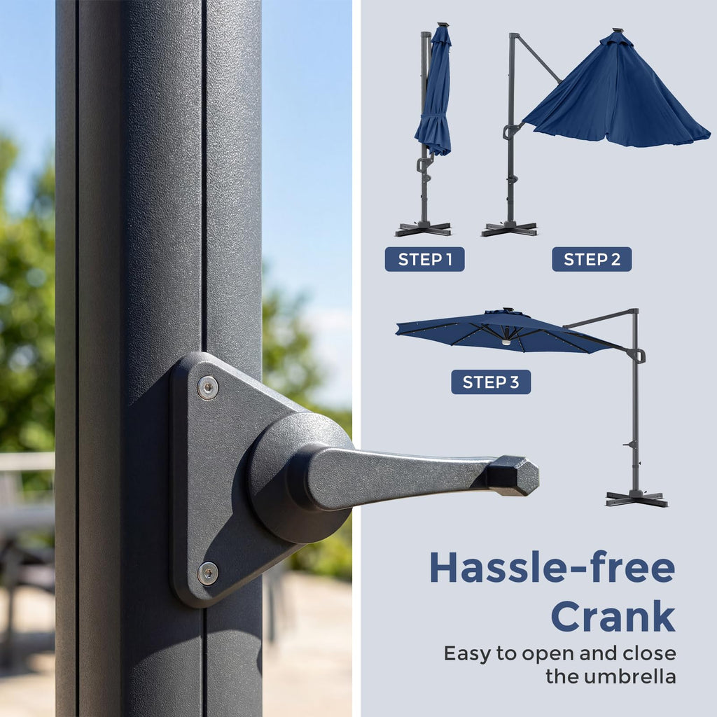10ft Solar LED Offset Cantilever Patio Umbrella R342952