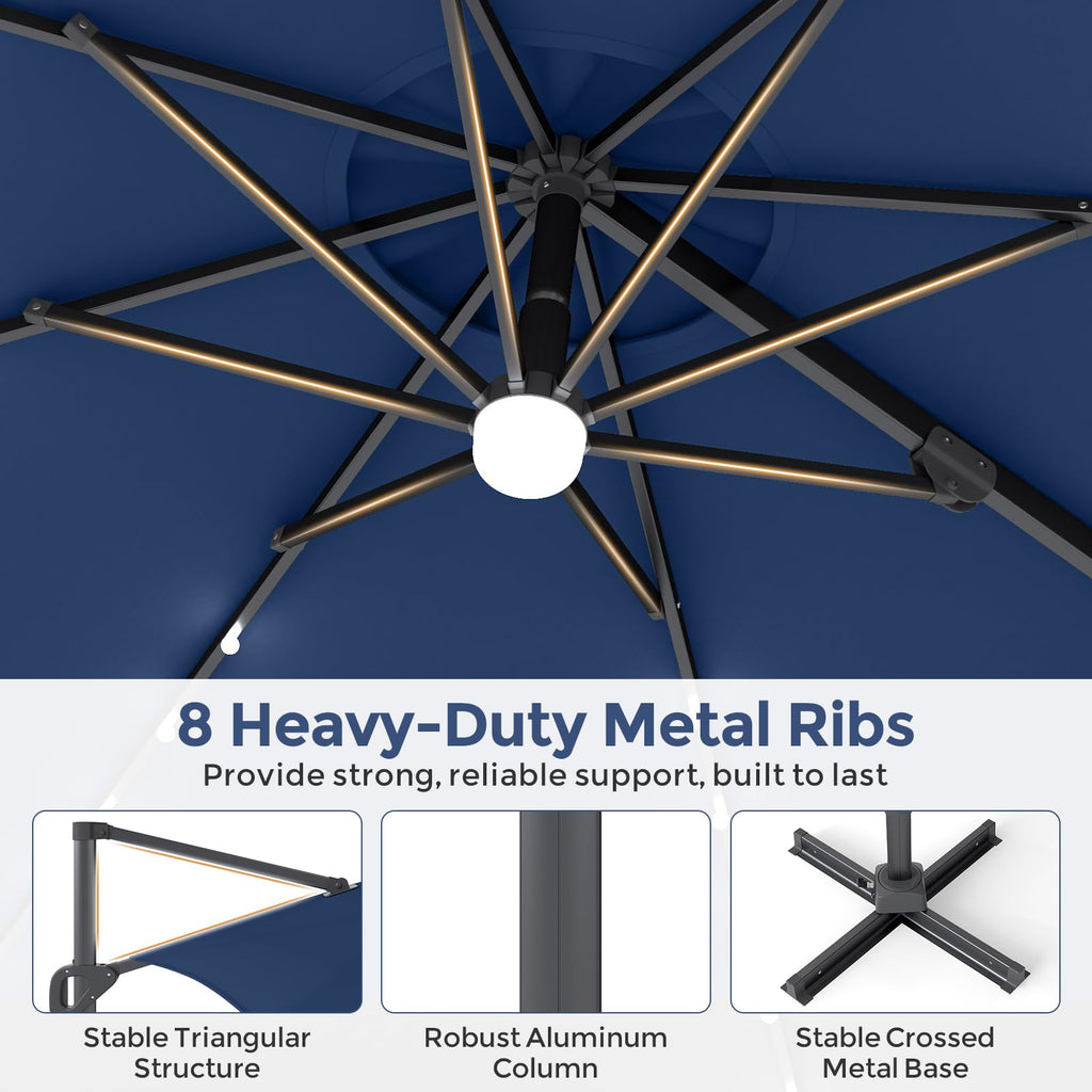 10ft Solar LED Offset Cantilever Patio Umbrella R342952