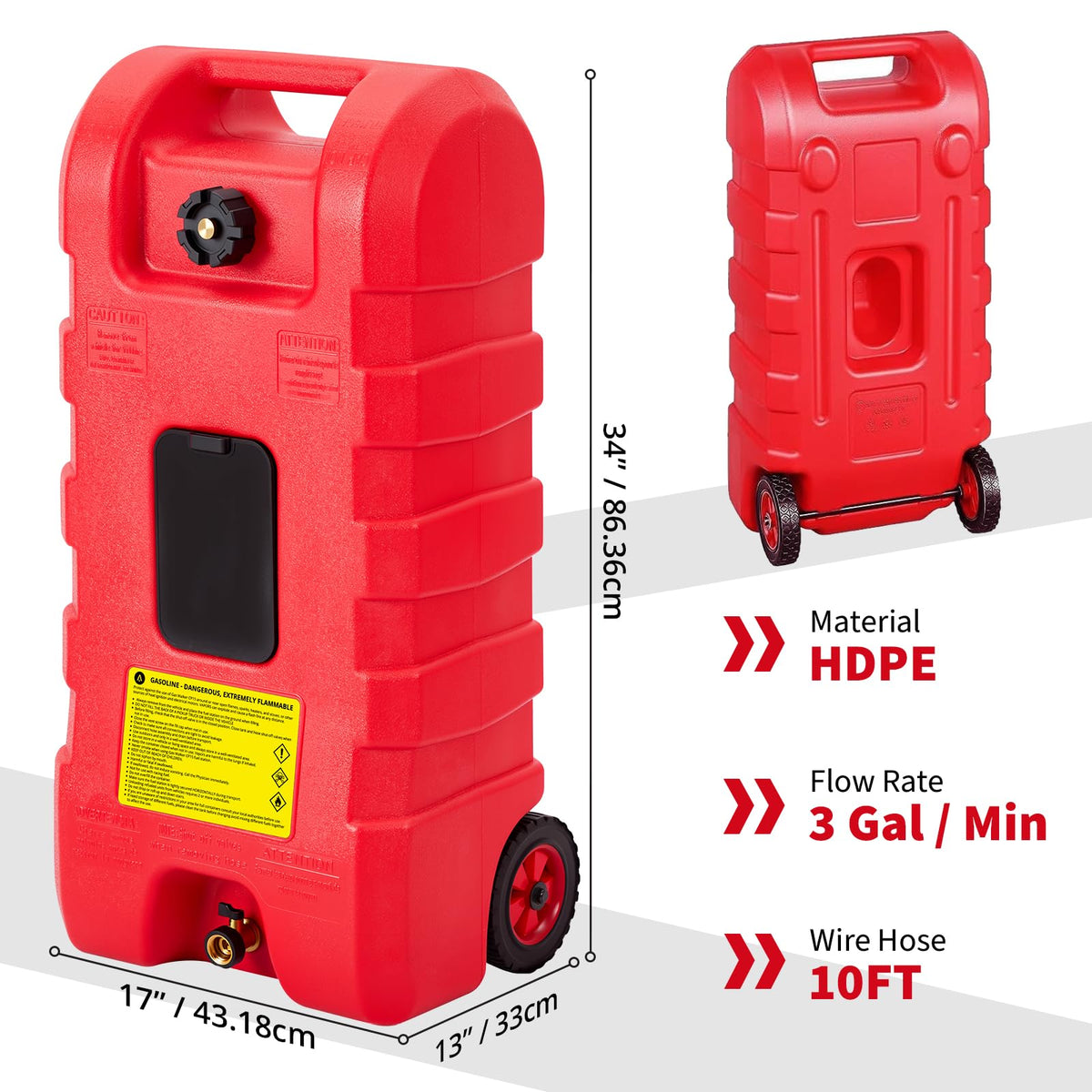 15 Gallon Portable Fuel Gas Can with Wheels and Hose P20937