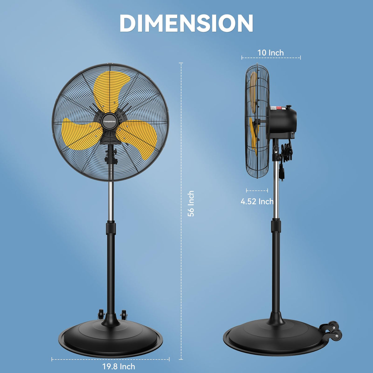 20 Inch 3-Speed Oscillating Metal Pedestal Fan with Wheels D999085