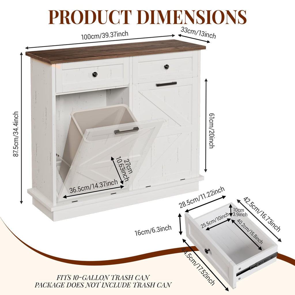 Brown White Double Tilt Out Trash Cabinet with Drawers R7830
