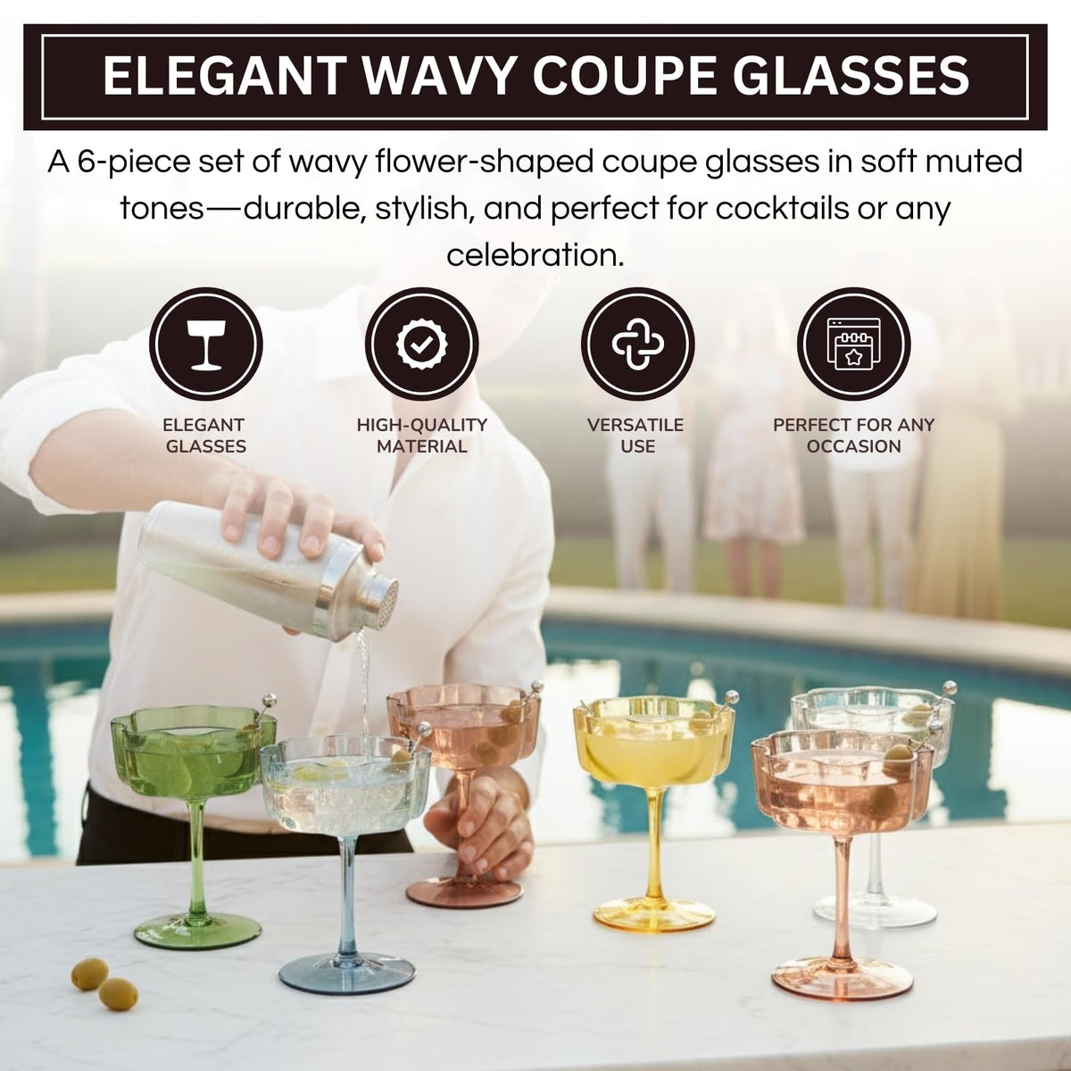 Shatterproof Acrylic Pastel Coupe Glasses 6 Set 8.5oz E653162
