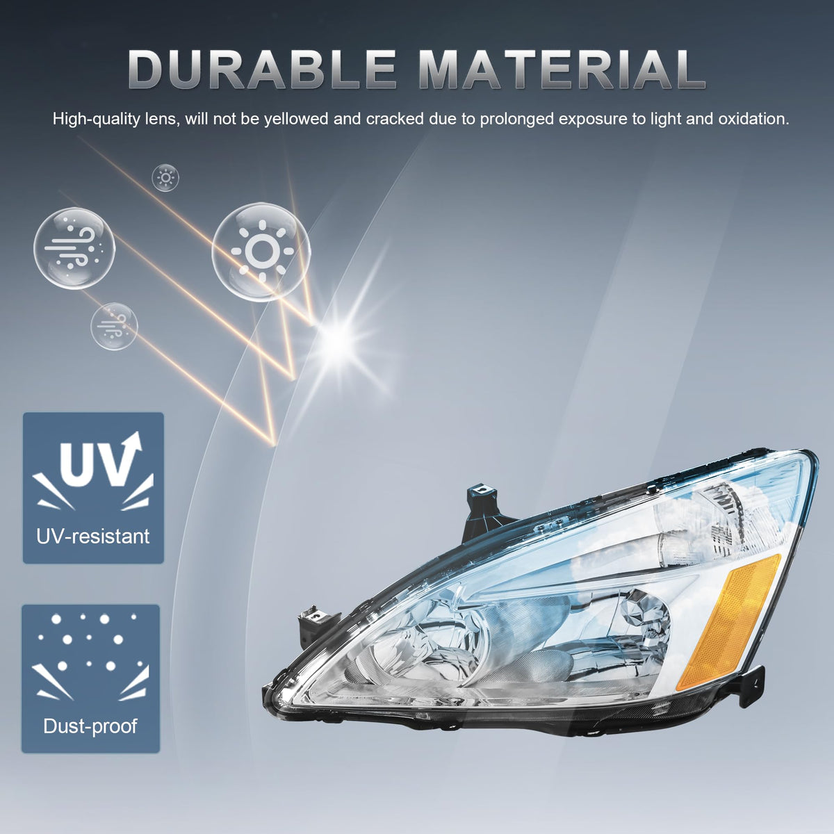 Headlights Assembly Replacement with Clear Lens Chrome Housing Amber Reflector Front Lamps Set of 2 G54619