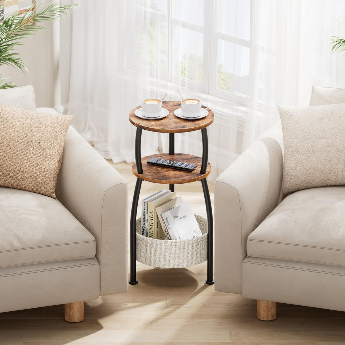 Round Side Table with Storage Basket R4622