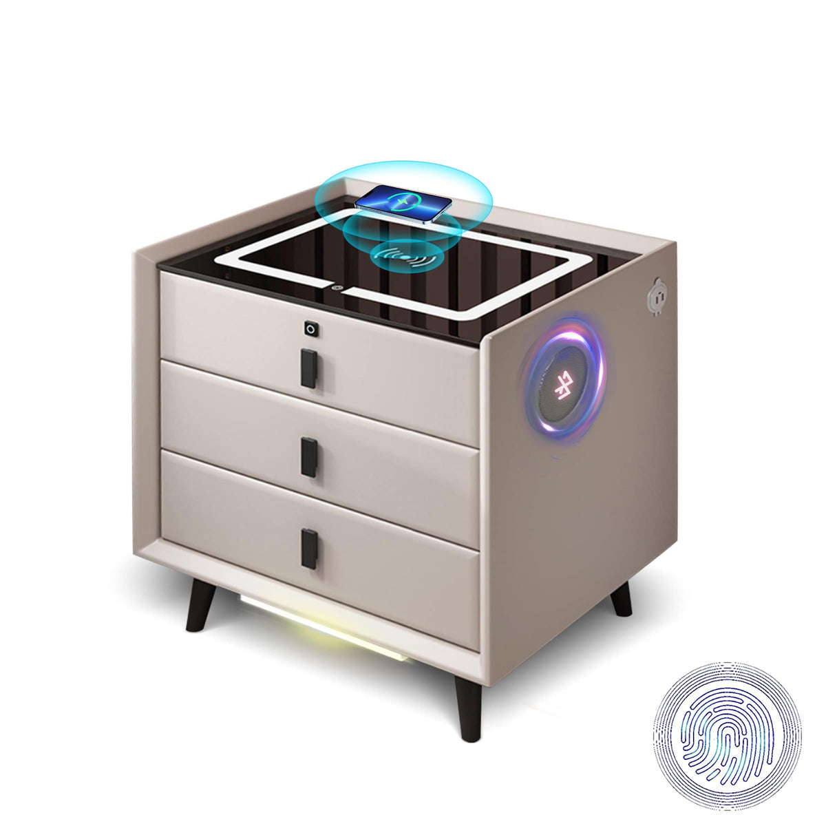 White 3 Drawer Smart Nightstand with Wireless Charging C96310