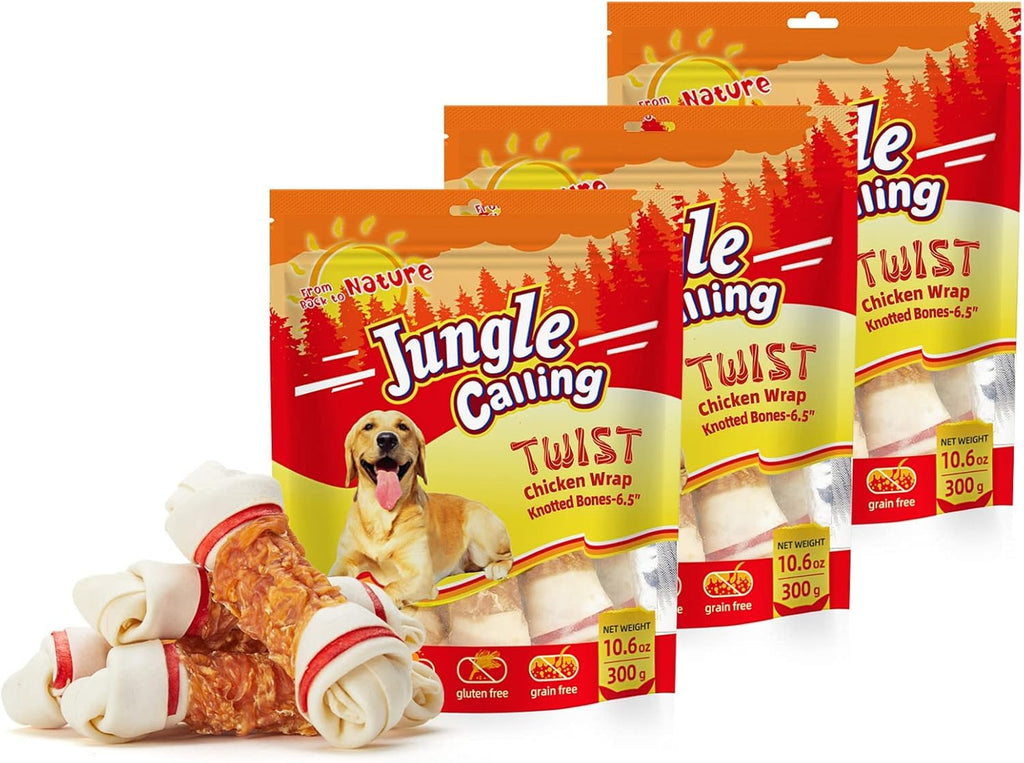 6.5" Chicken Wrapped Rawhide Knotted Bones, 2 lb (3 Packs) T6296