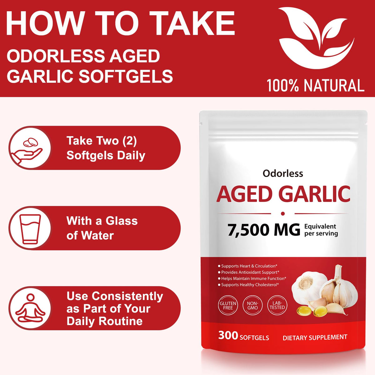 Odorless Garlic Softgels 7500mg 300 Softgels Y4466