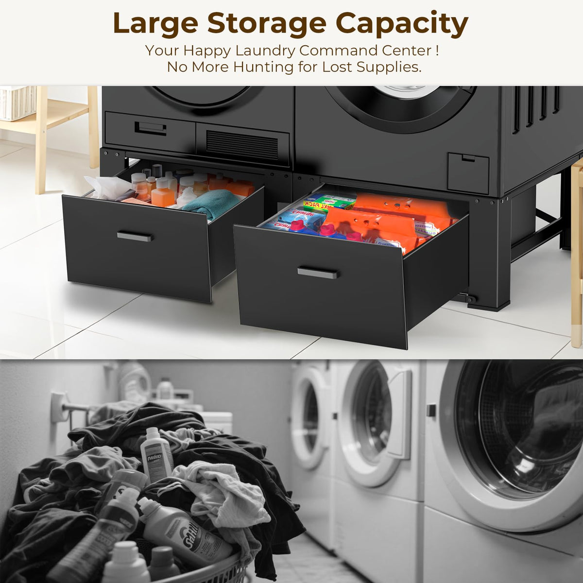 Black Washer and Dryer Pedestal with Drawer Q57568