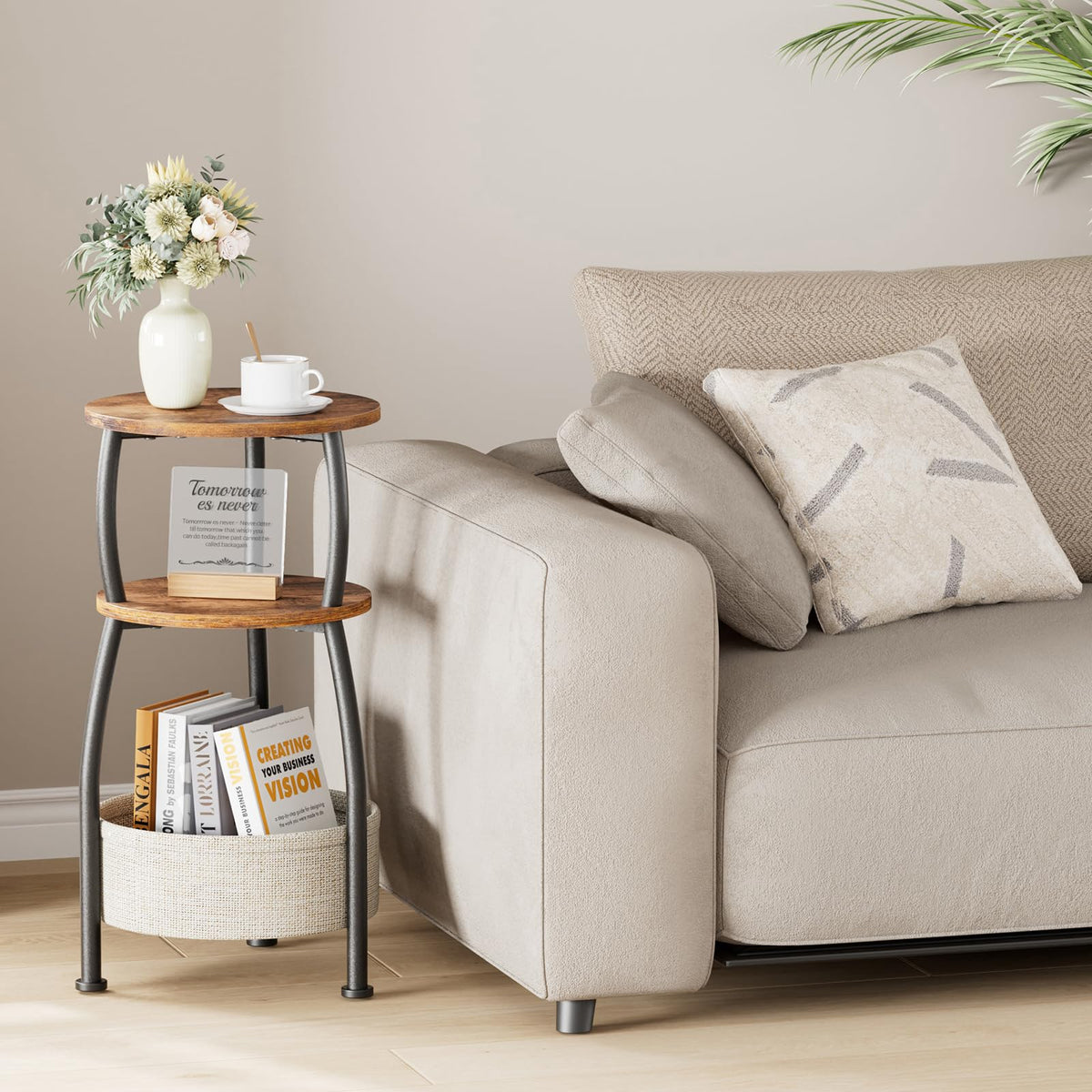 Round Side Table with Storage Basket R4622