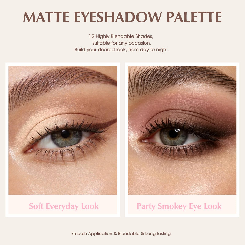 Mauve Pink Grey Brown Matte Eyeshadow Palette with Brush U2623