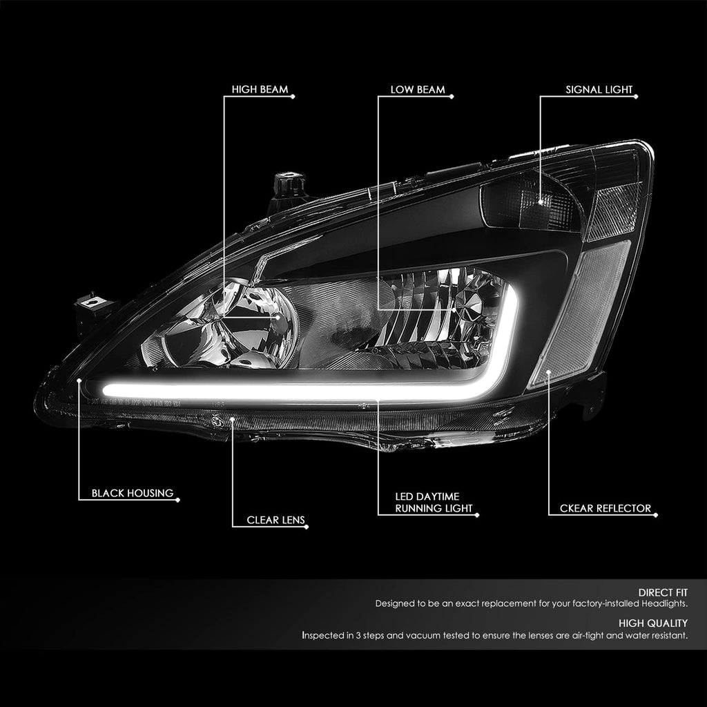 Black Headlight Assembly with LED Day Running Light J6705