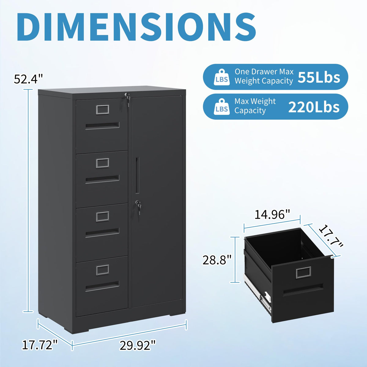 4 Drawer Metal File Cabinet with Lock D907