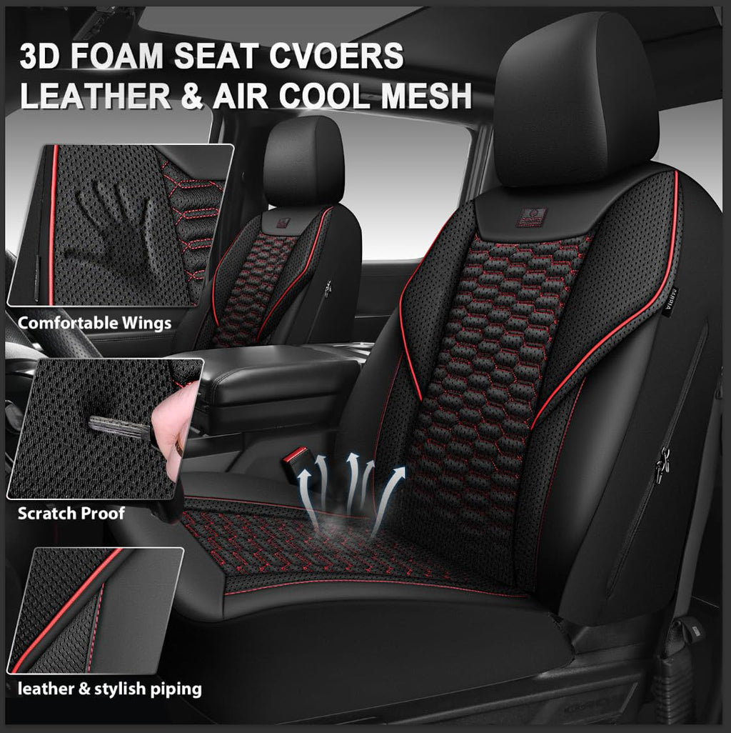 3D Foam Mesh Faux Leather Car Seat Covers Full Set, Black and Red A2508