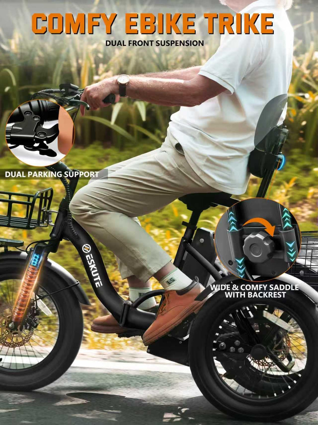 Electric Tricycle Bike 1200W Folding 3 Wheel Bicycle Y631773