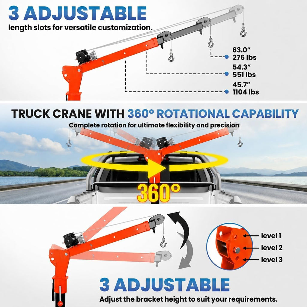 1100 LBS Truck Bed Crane with 3500 LBS 12V Electric Winch H80985