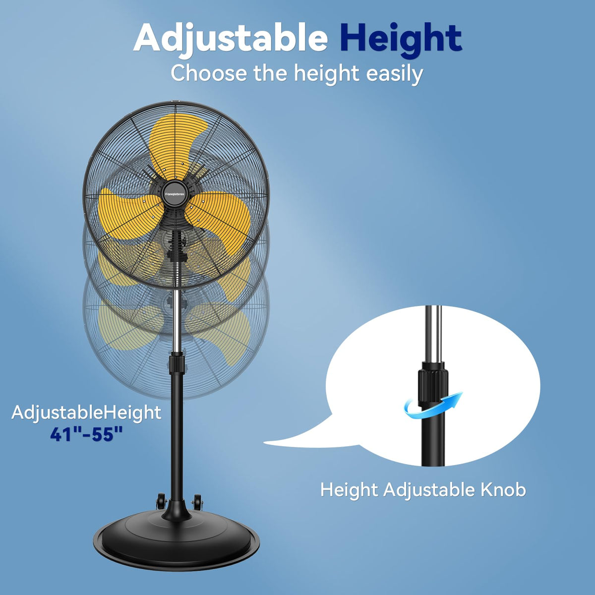 20 Inch 3-Speed Oscillating Metal Pedestal Fan with Wheels D999085