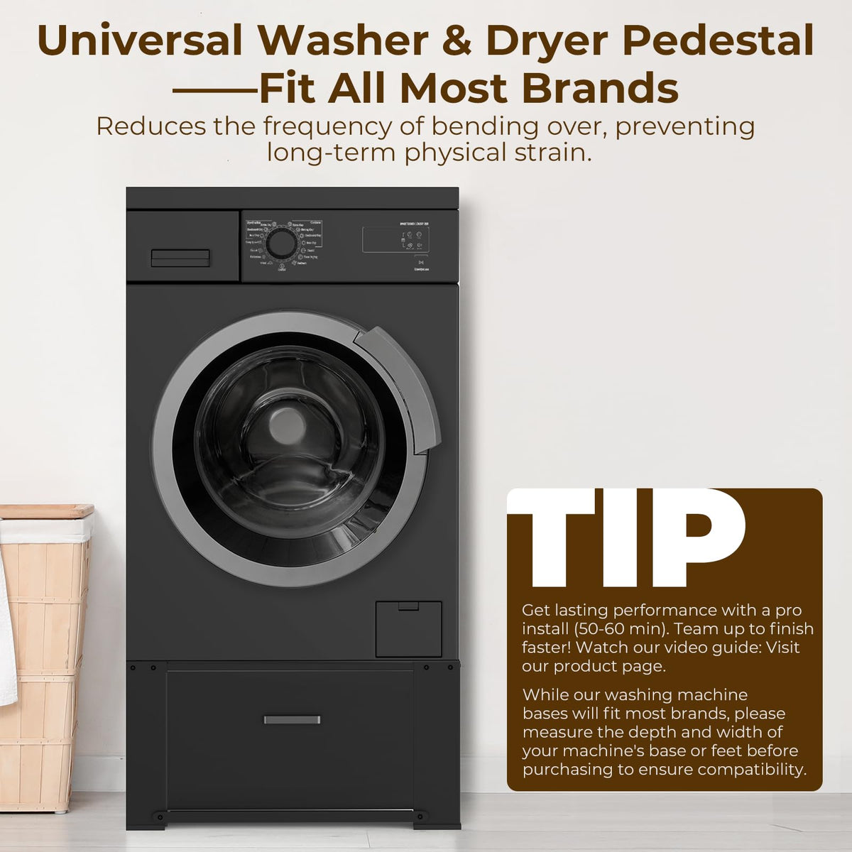 Black Washer and Dryer Pedestal with Drawer Q57568