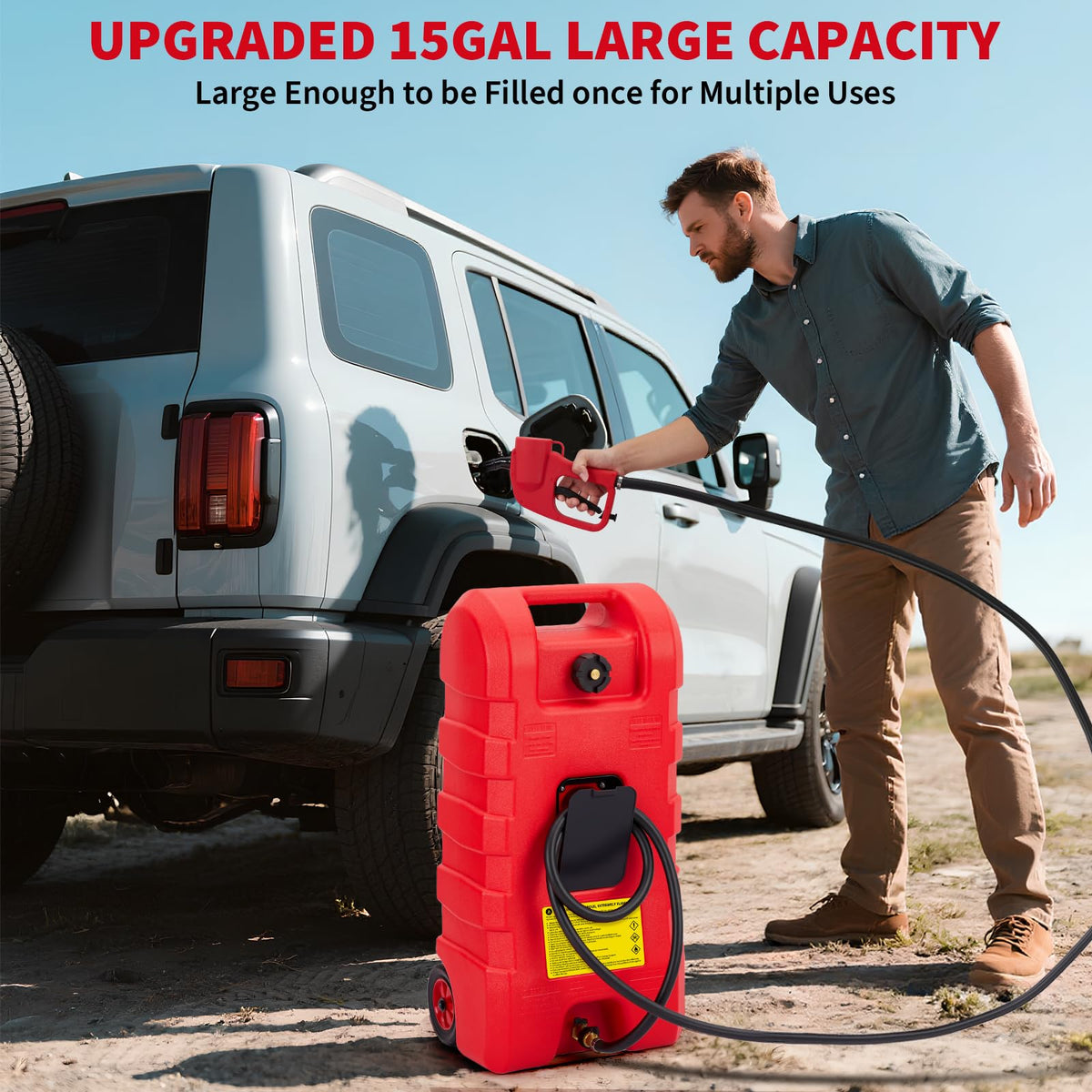 15 Gallon Portable Fuel Gas Can with Wheels and Hose P20937