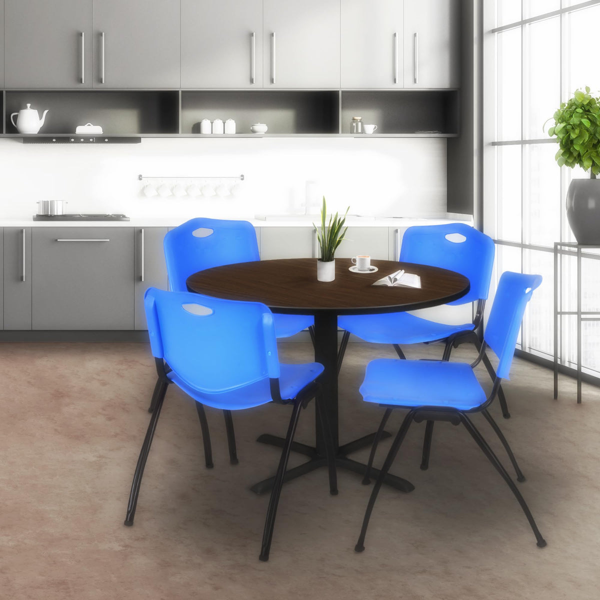 48 in. Round Breakroom Table with Laminate Top and Steel X-Base A981