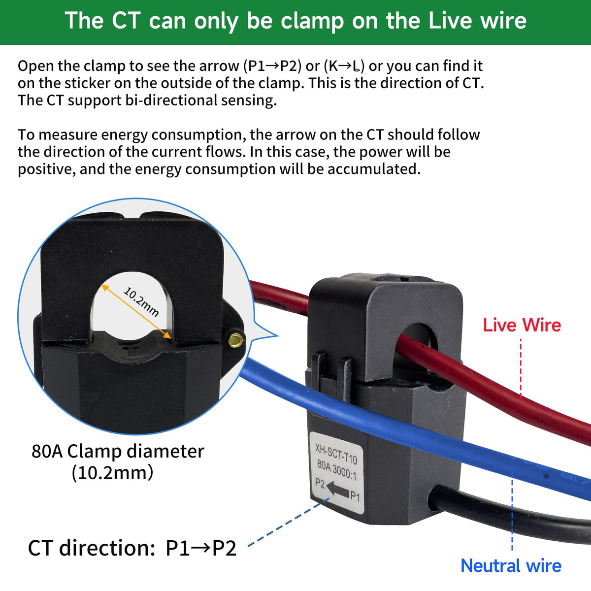 WiFi Energy Monitor with 2 * 80A Clamps J351
