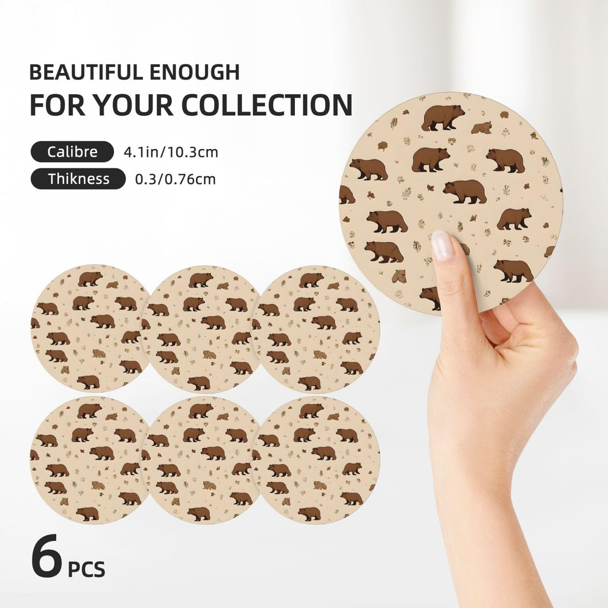 6-Piece Set of Absorbent Ceramic Coasters with Cork Backing G81280