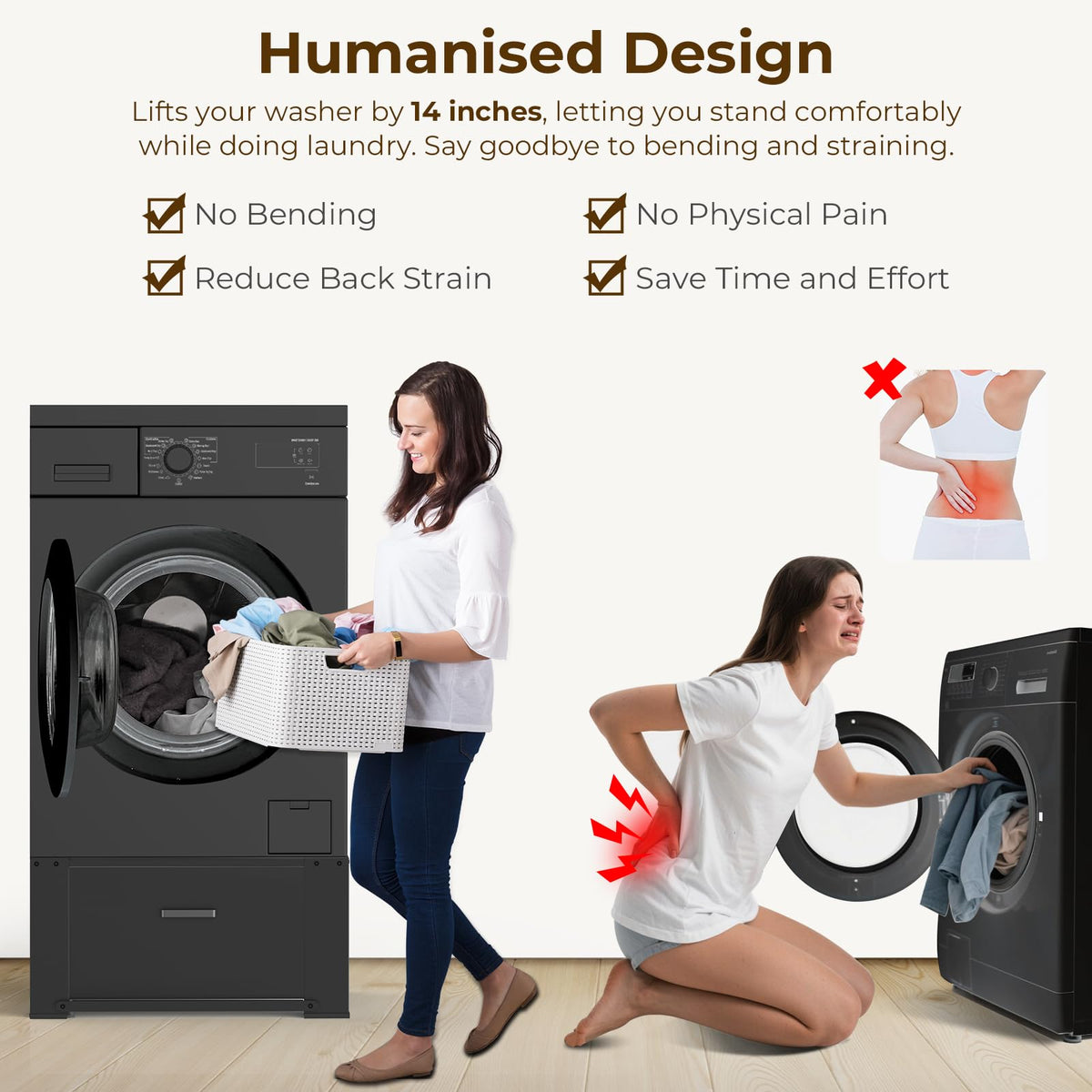 Black Washer and Dryer Pedestal with Drawer Q57568