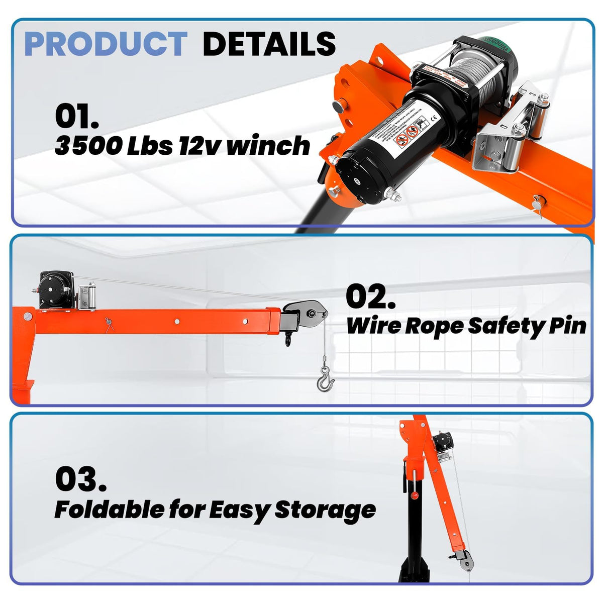 1100 LBS Truck Bed Crane with 3500 LBS 12V Electric Winch H80985