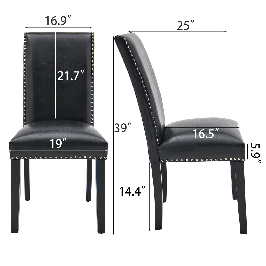 Black Faux Leather Dining Chairs Set of 4 with Wood Legs R7085