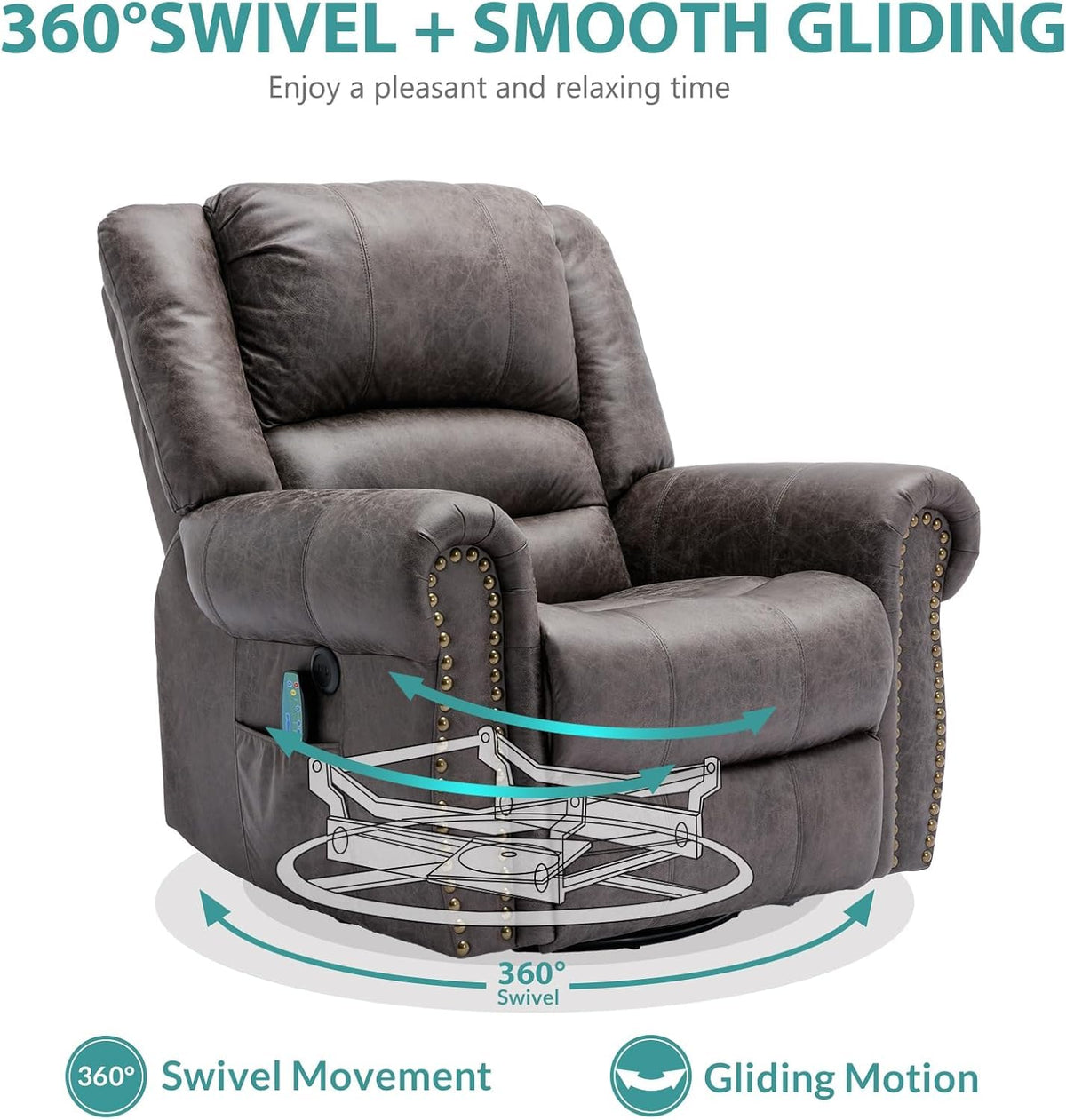 Oversized Swivel Rocker Recliner Chair with Heat and Massage S43283