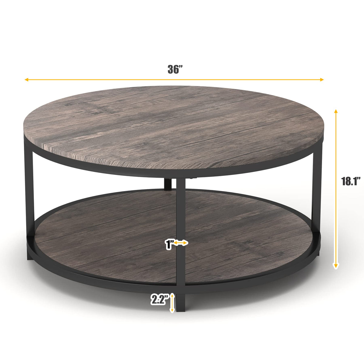 Round 2-Tier Wood Coffee Table with Storage Shelf Y5547
