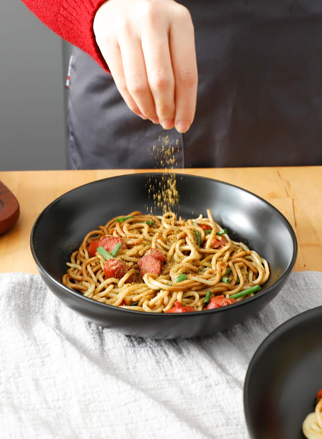 Matte Black Porcelain Pasta Bowls Set of 4 I658179