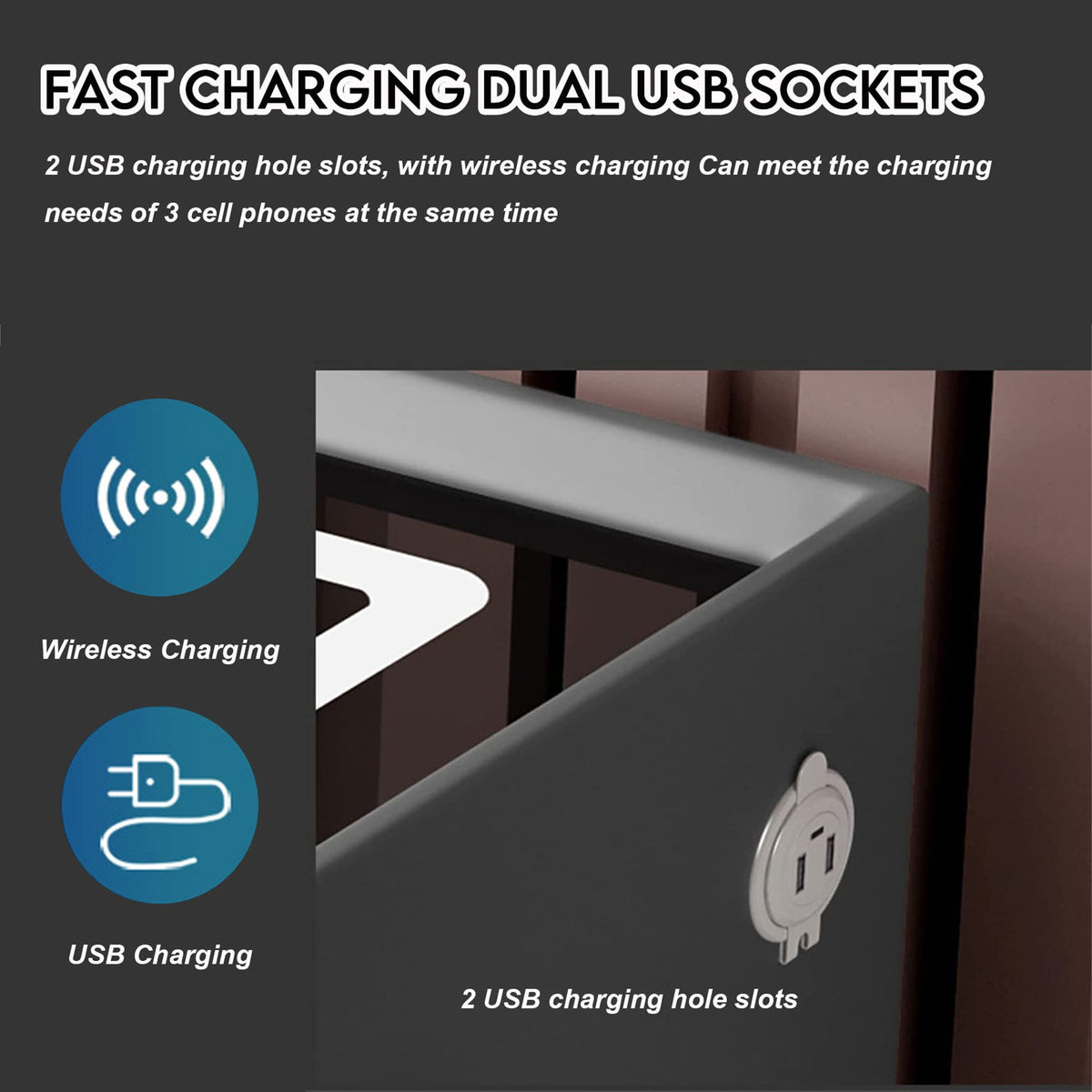 White 3 Drawer Smart Nightstand with Wireless Charging C96310