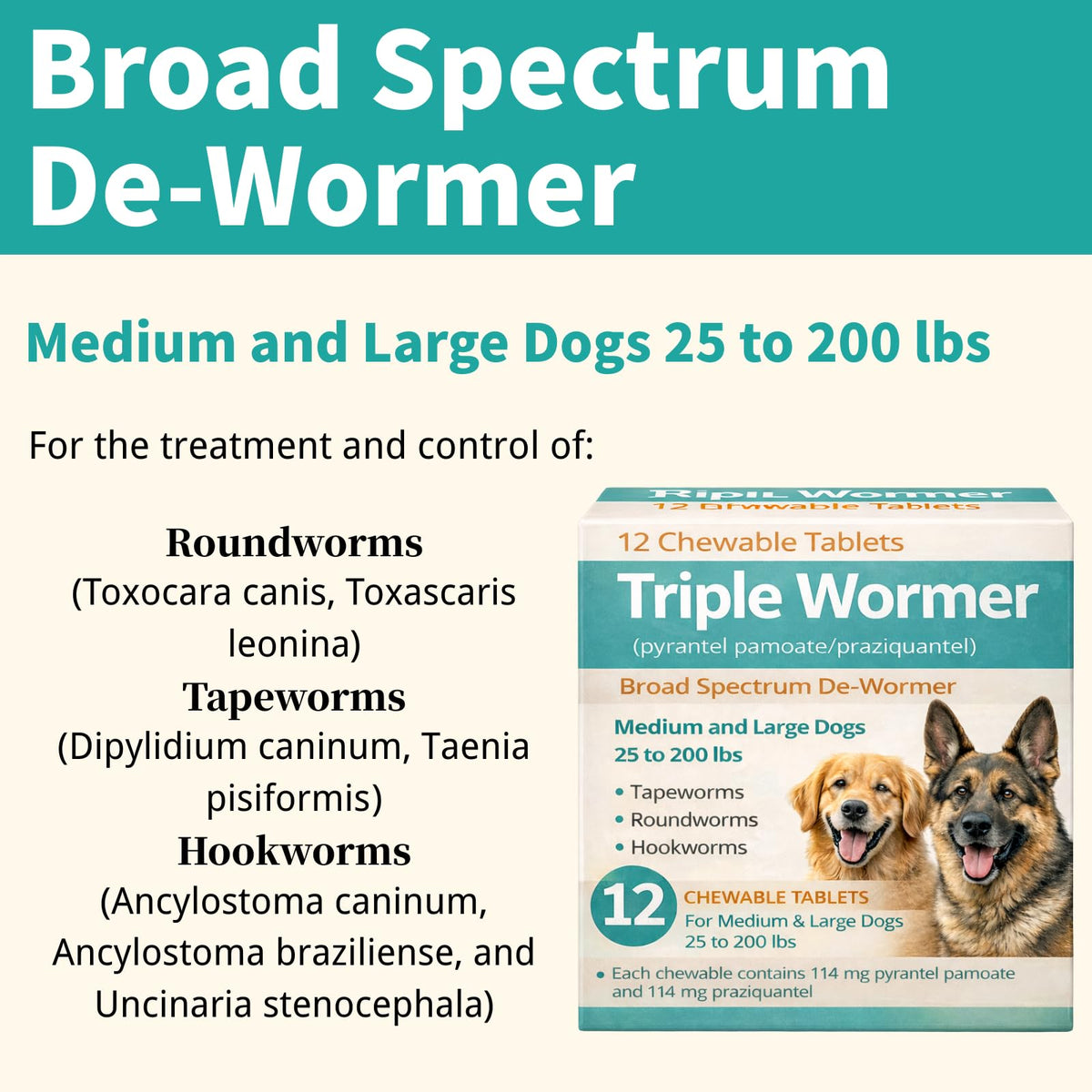Pyrantel Pamoate and Praziquantel De-wormer Tablet for Medium & Large Dogs V668008