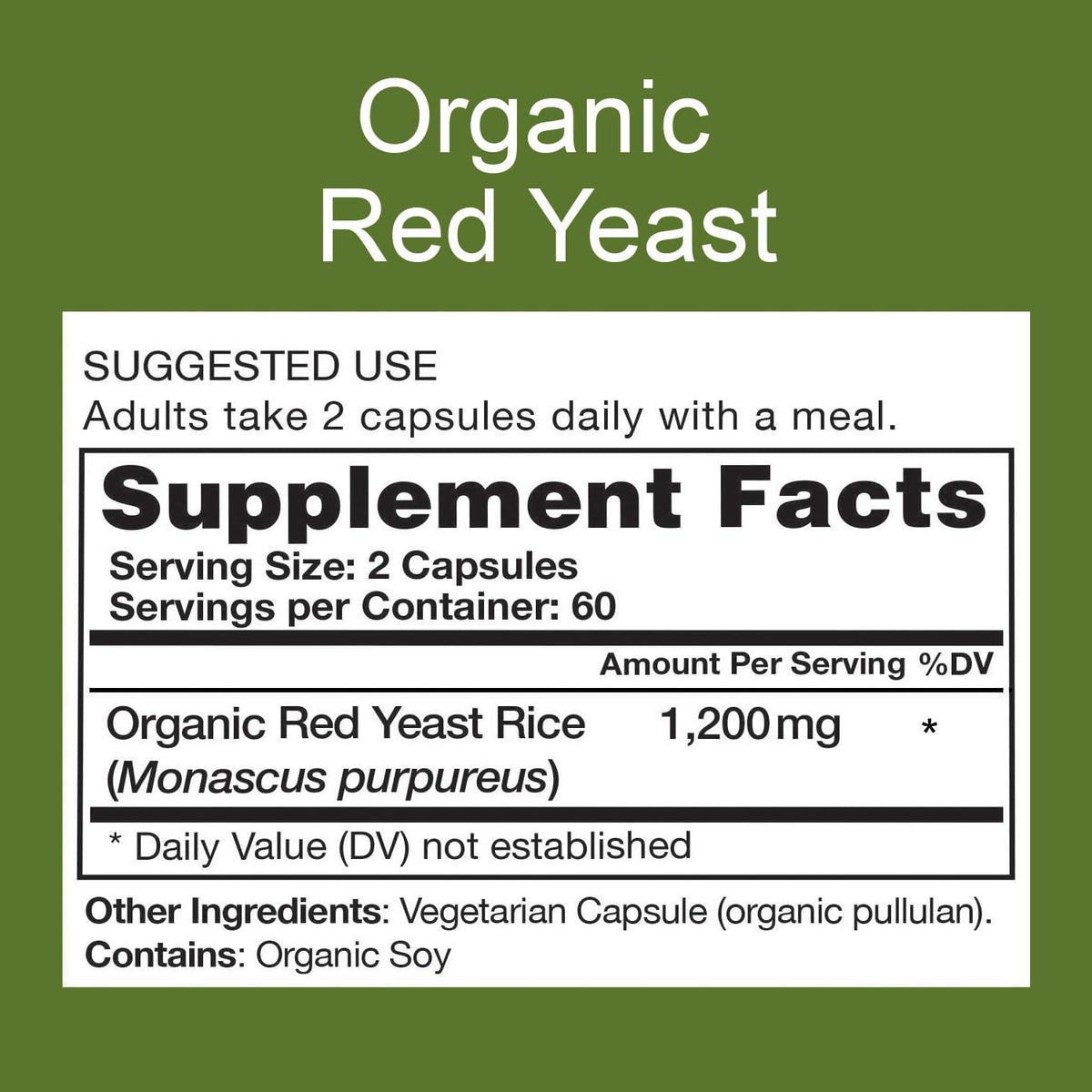 Organic Red Yeast Rice Supplement, 120 Capsules D405