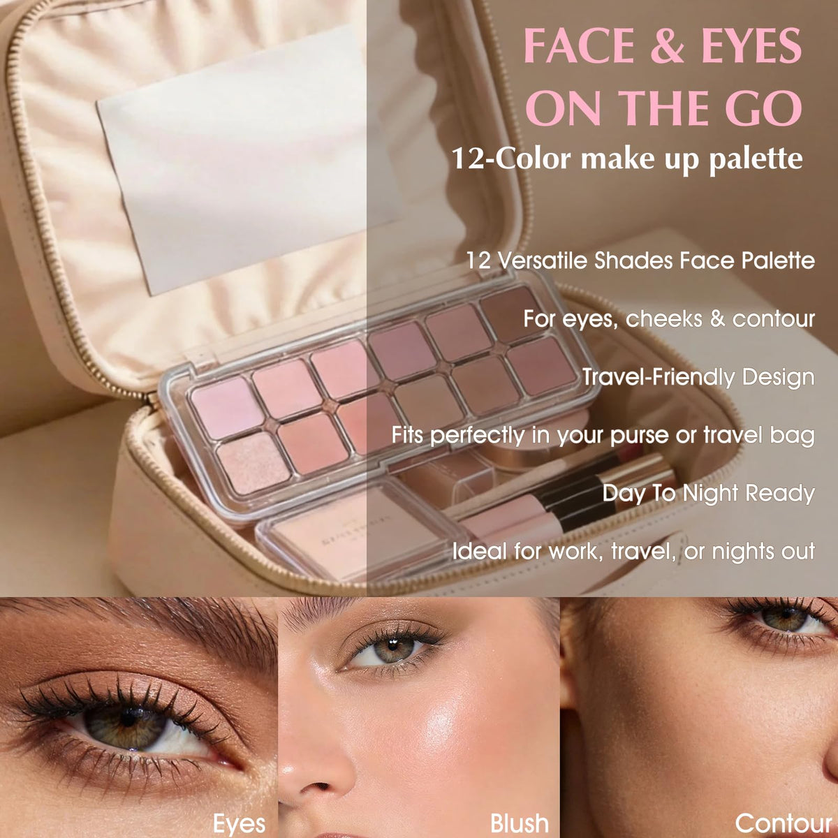 Mauve Pink Grey Brown Matte Eyeshadow Palette with Brush U2623