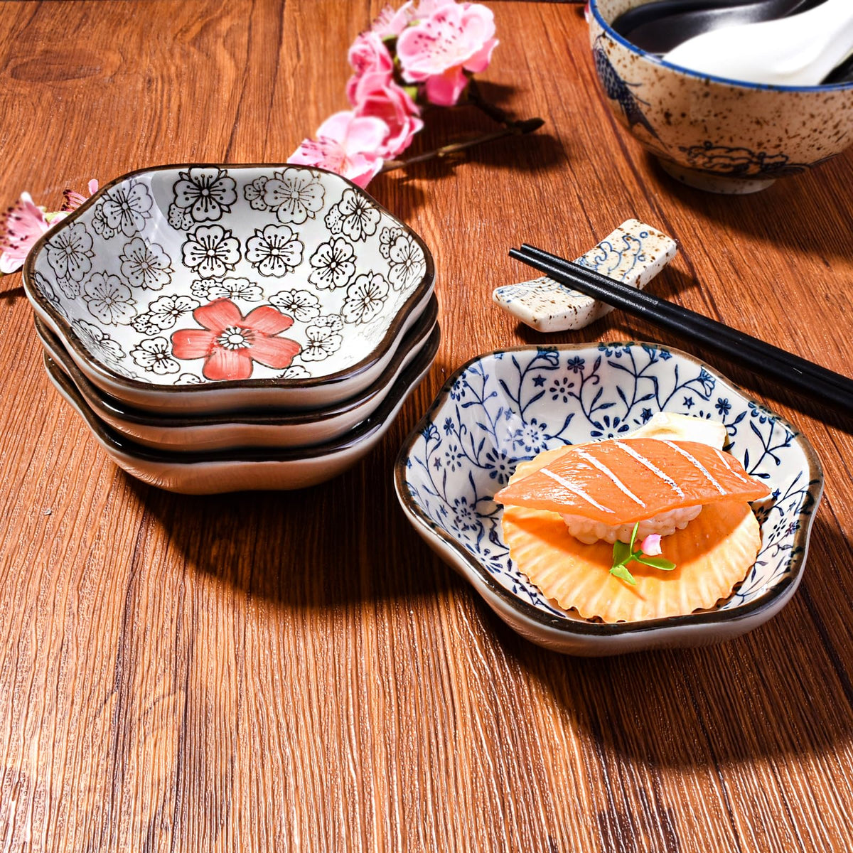 Hand-Painted Floral Ceramic Pinch Bowl Set, 12-Piece Mini Condiment Dishes O685