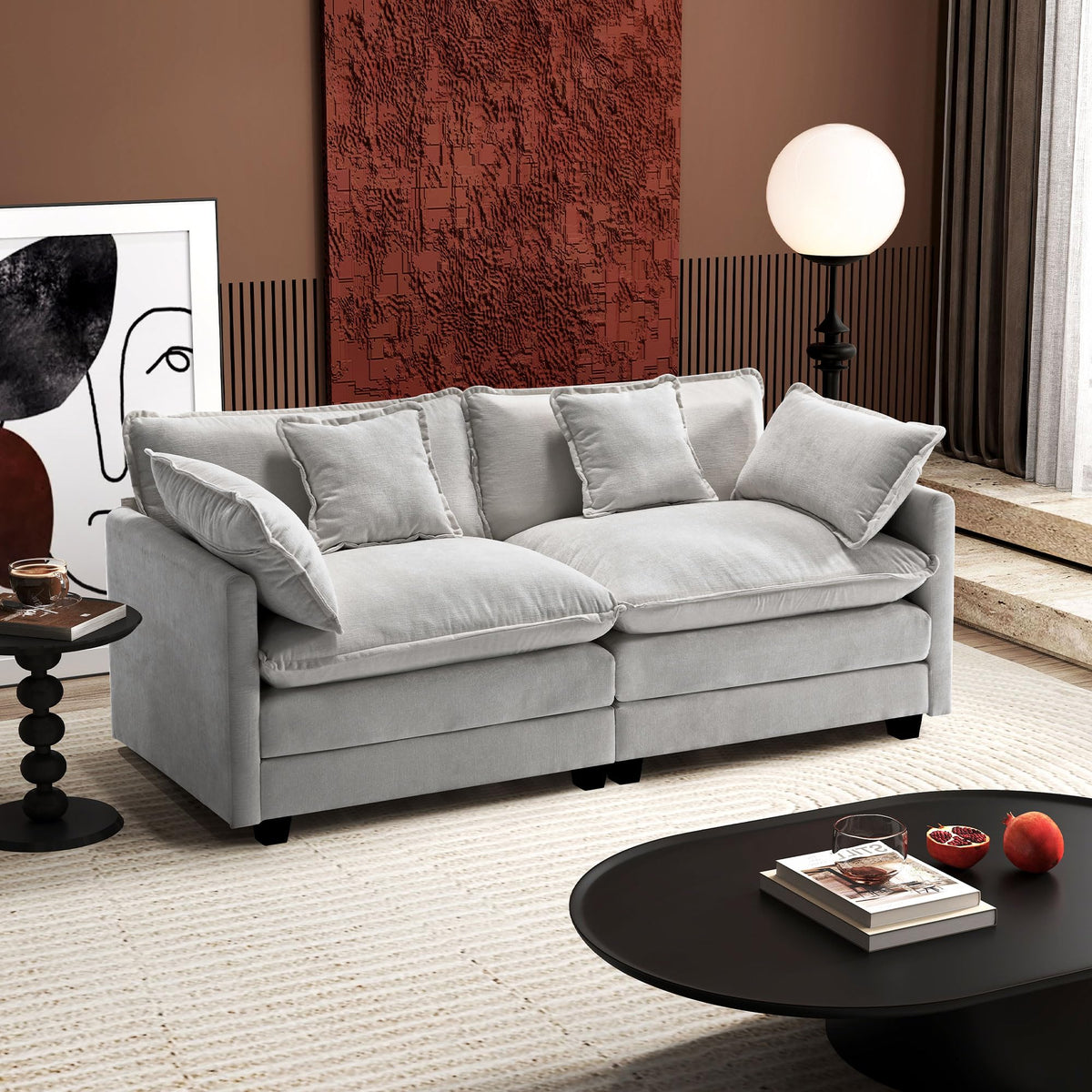77 Inch Grey Chenille Loveseat V131121