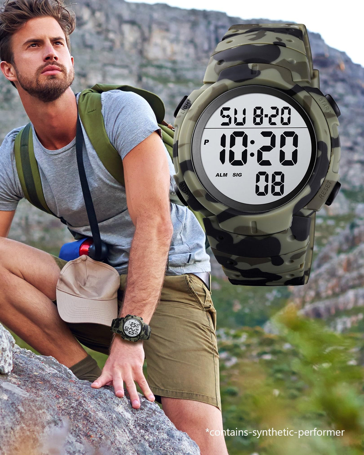 Digital Watch Mens Waterproof Sport Wristwatch E4198