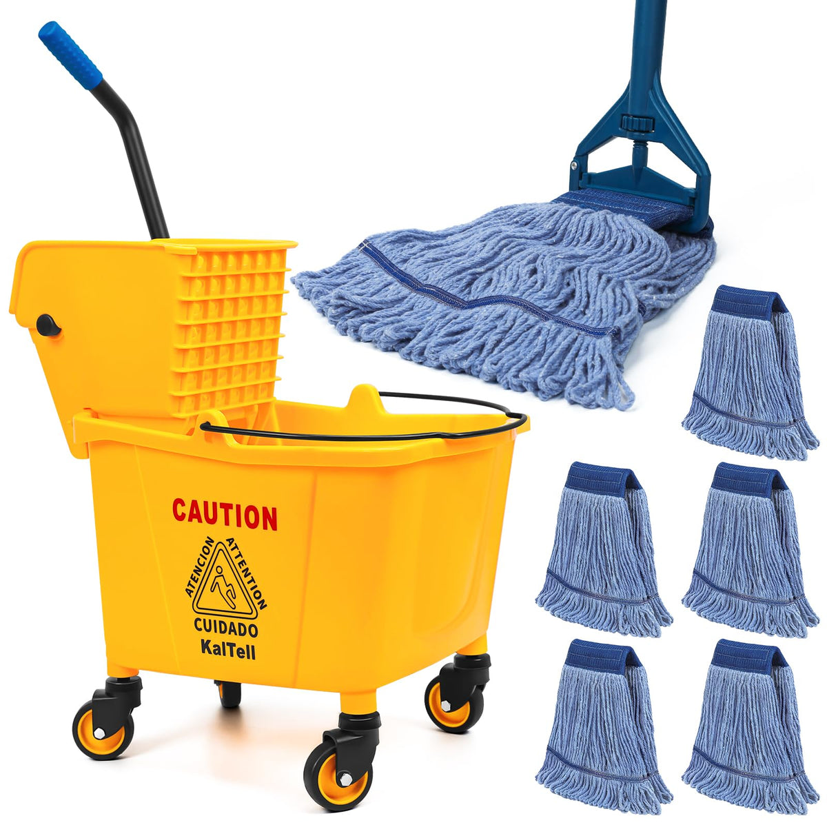 35 Qt Commercial Mop Bucket with Side Press Wringer on Wheels K426