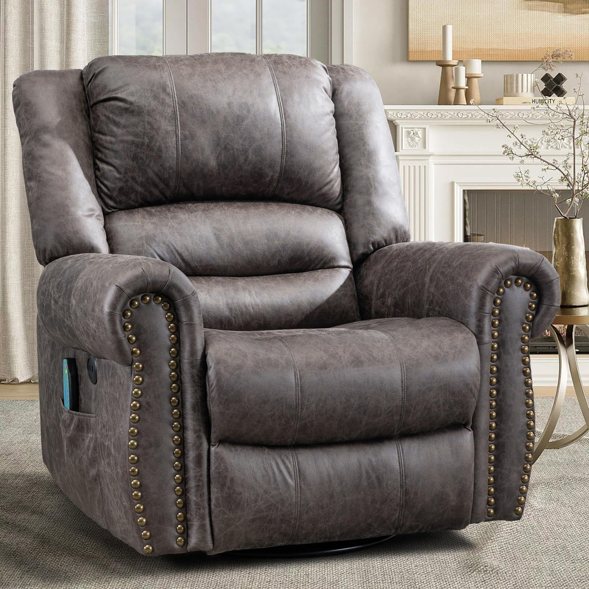 Oversized Swivel Rocker Recliner Chair with Heat and Massage S43283