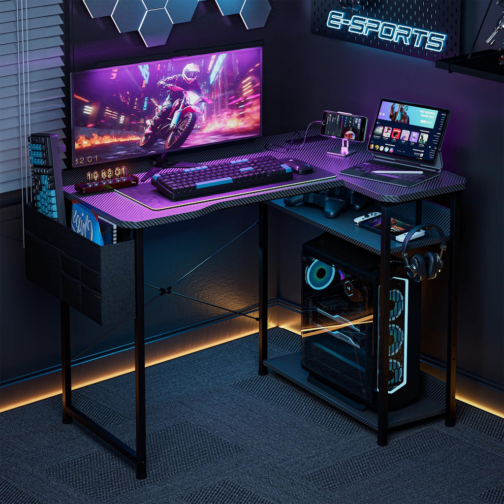 L Shaped Gaming Desk 40 Inch Black Carbon J746