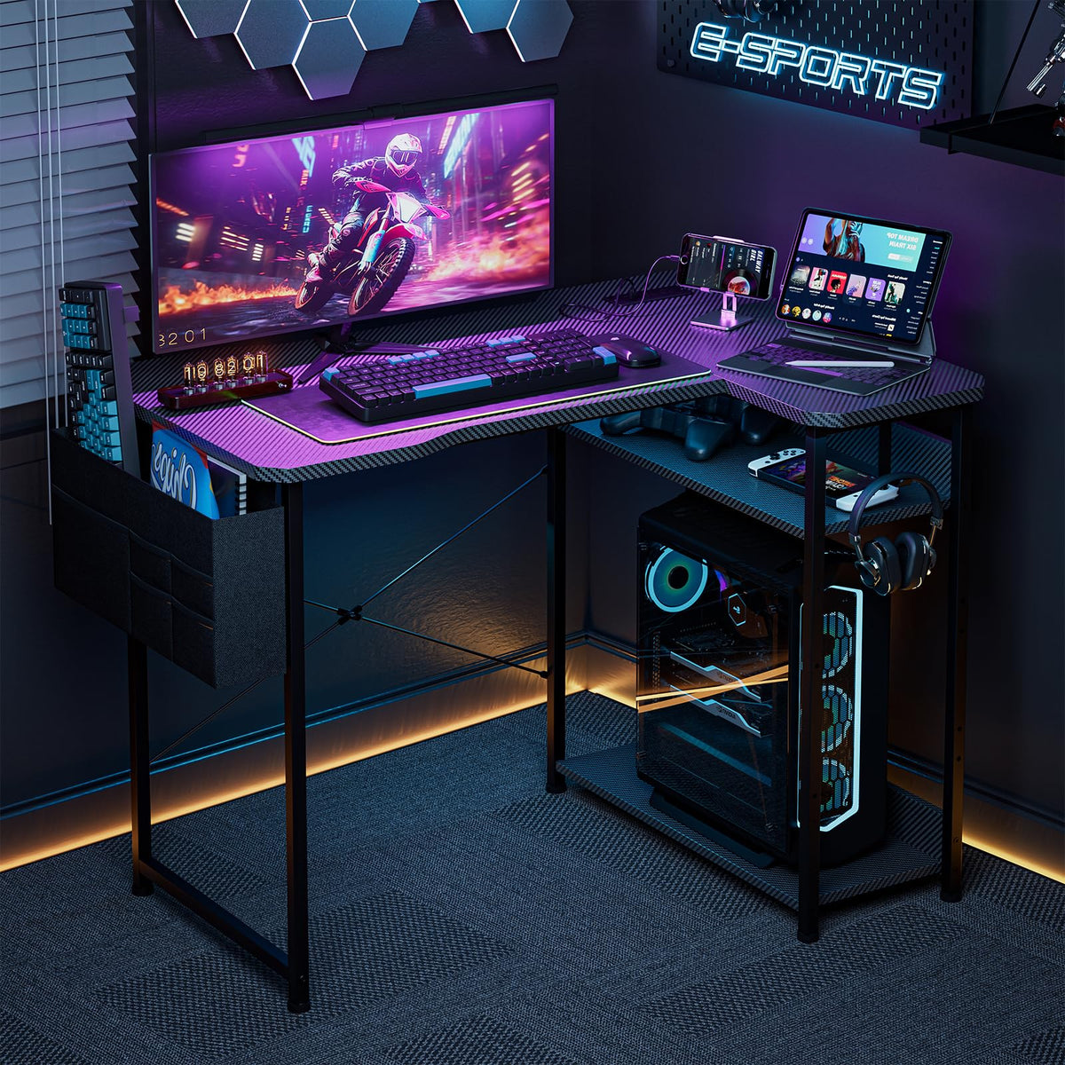 L Shaped Gaming Desk 40 Inch Black Carbon J746