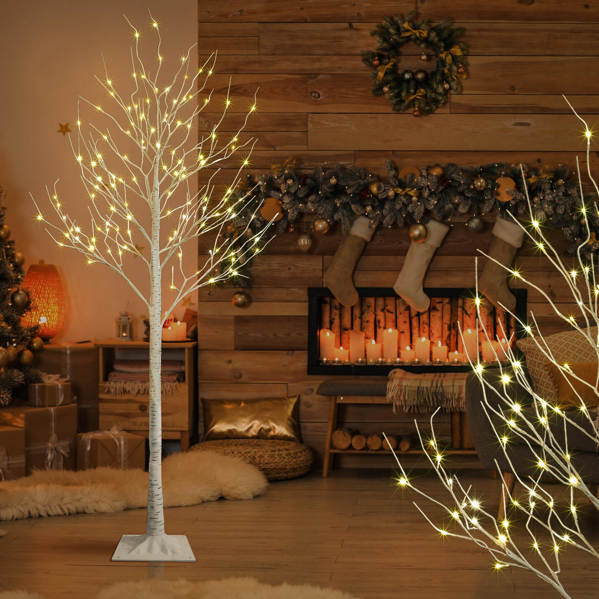 8FT 132 LED Birch Tree Warm White Q945