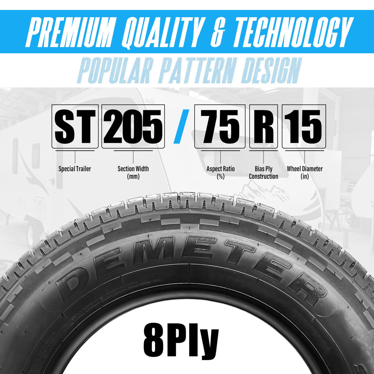 4 Radial Trailer Tires 205/75R15 8 Ply C449885