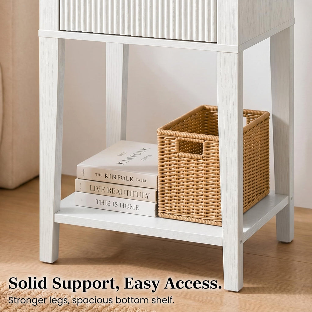 White Nightstand with Drawer and Open Shelf M33396