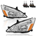 Headlights Assembly Replacement with Clear Lens Chrome Housing Amber Reflector Front Lamps Set of 2 G54619