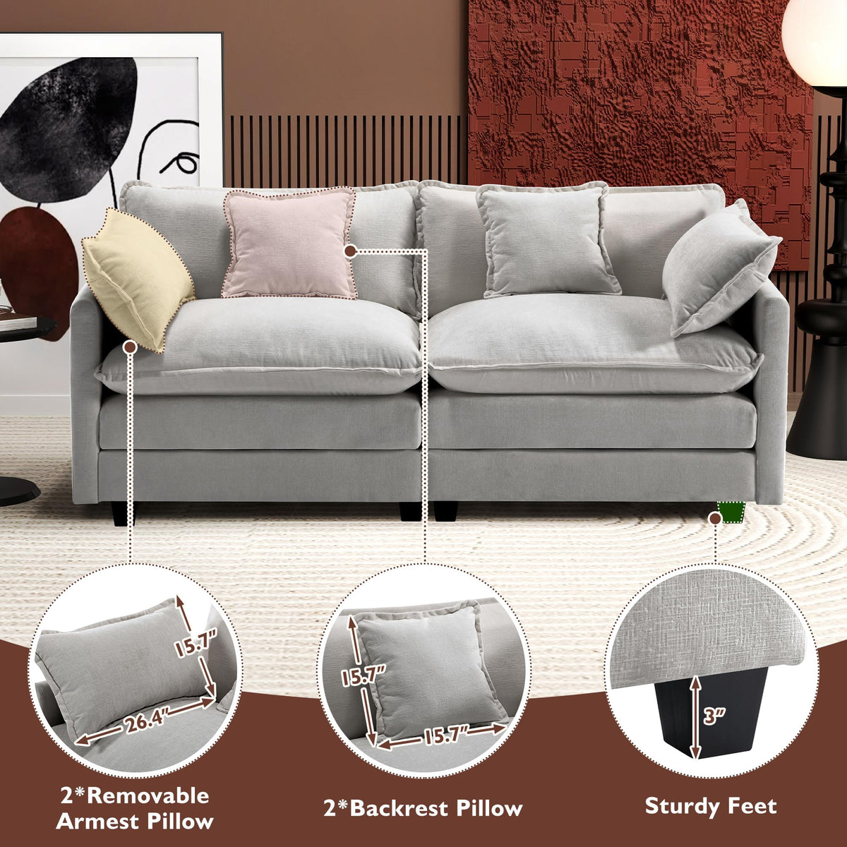 77 Inch Grey Chenille Loveseat V131121